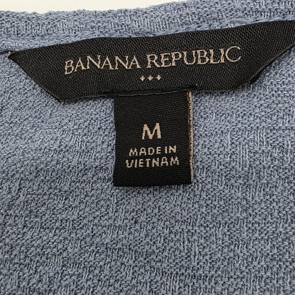 Boho Banana Republic Puff Sleeve Top Womens M Blue Gray Textured Balloon Sleeve